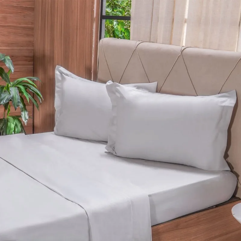 Jogo De Cama Solteiro 200 Fios Liso 3 Pçs 100% Algodão 90x190x35cm Biscuit
