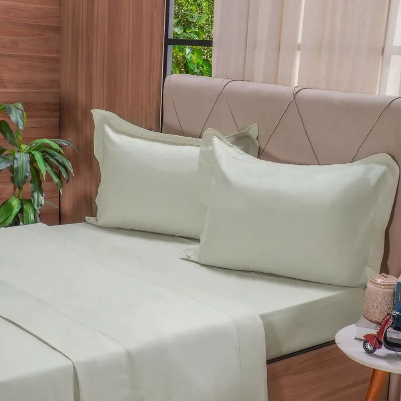 Jogo De Cama Solteiro 200 Fios Liso 3 Pçs 100% Algodão 90x190x35cm Verde Broto