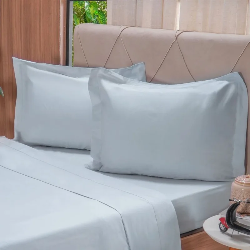 Jogo De Cama Casal 200 Fios Liso 4 Pçs 100% Algodão 140x190x35cm Cinza Fog