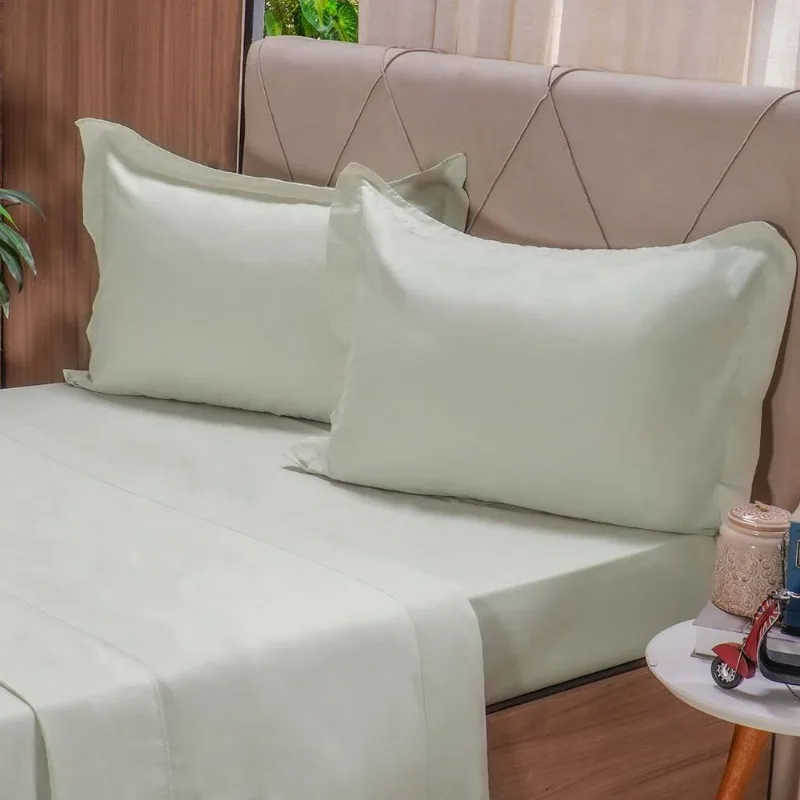 Jogo De Cama Casal 200 Fios Liso 4 Pçs 100% Algodão 140x190x35cm Verde Broto
