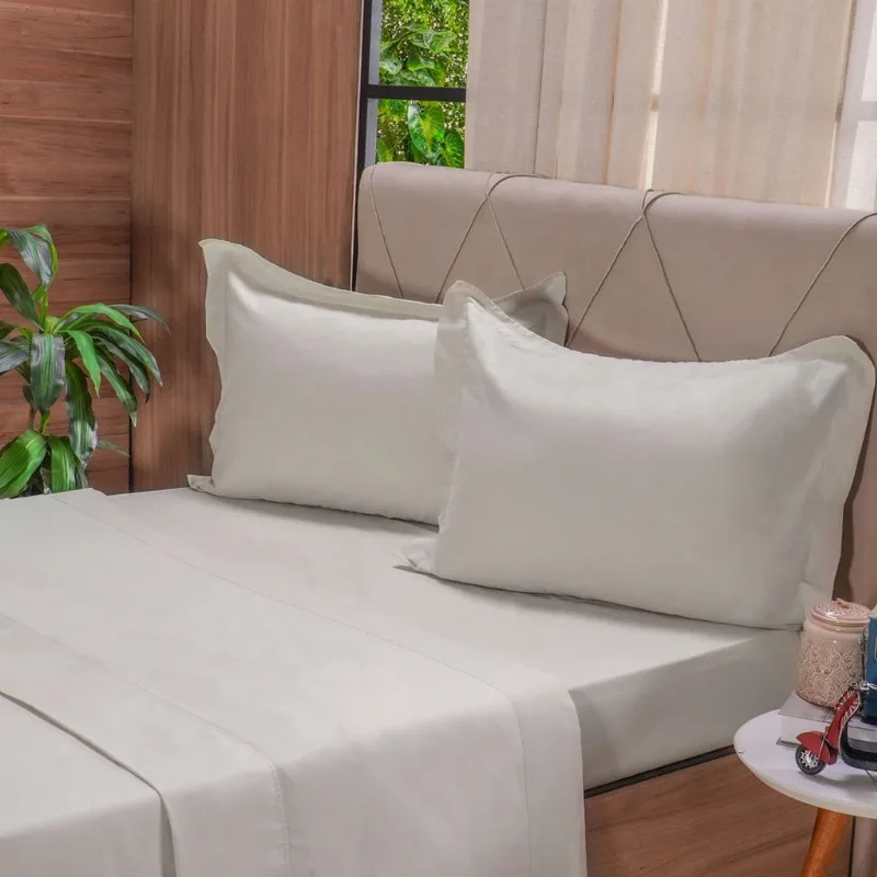 Jogo De Cama Queen 200 Fios Liso 4 Pçs 100% Algodão 160x200x35cm Amendoa