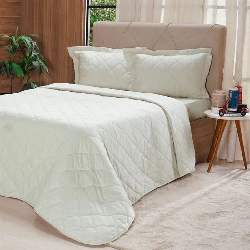 Kit Colcha Solteiro 200 Fios Lisa 100% Algodão 160x240cm Verde Broto
