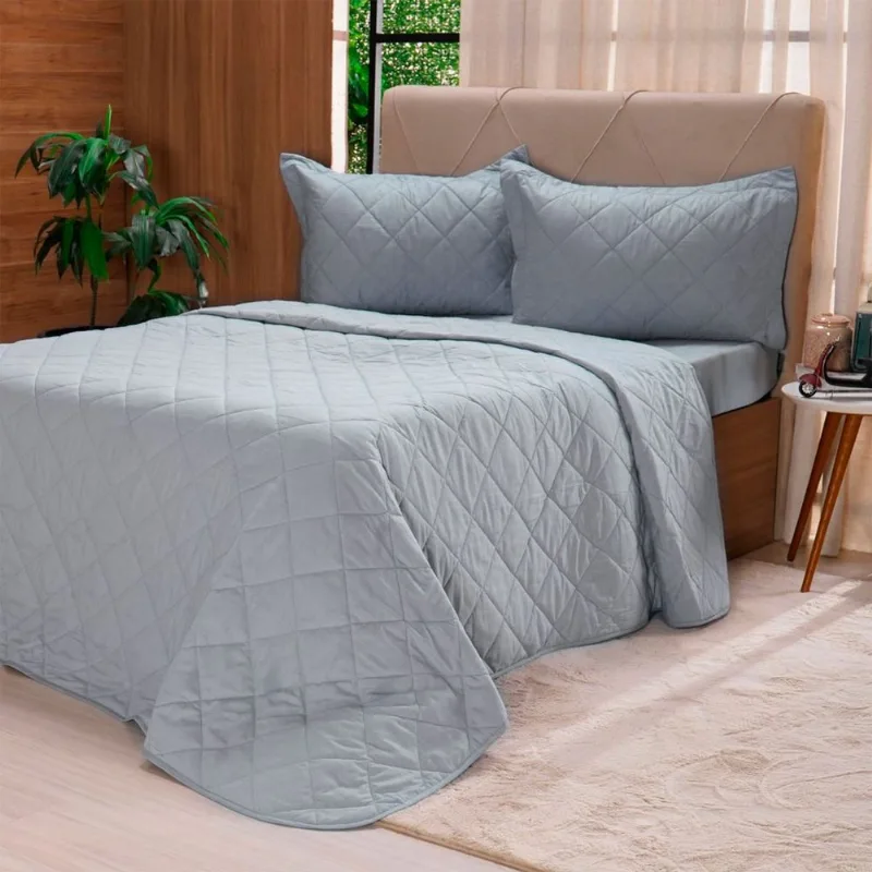 Kit Colcha Queen 200 Fios Lisa 100% Algodão 240x260cm Cinza Fog