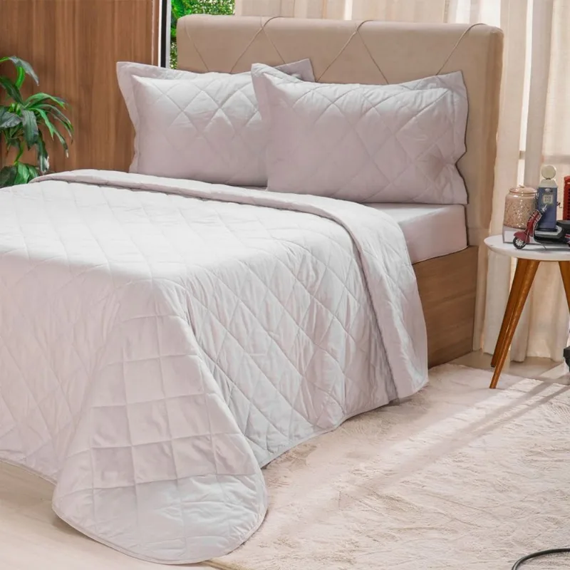 Kit Colcha Queen 200 Fios Lisa 100% Algodão 240x260cm Biscuit