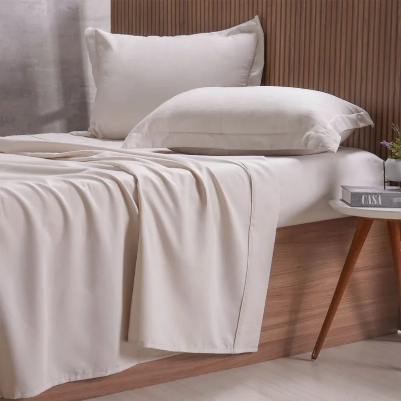 Jogo De Cama Casal 4 Pçs 1000 Fios Toque Acetinado Tessi Bege