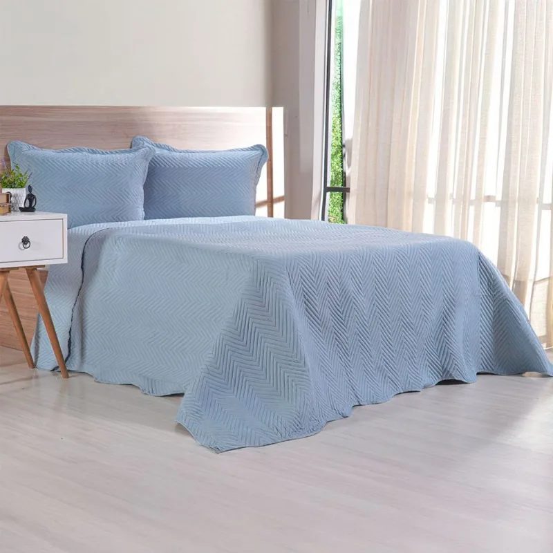 Kit Cobre Leito Queen Ultra Lisse Lisa New 230x250cm Bruma Azul