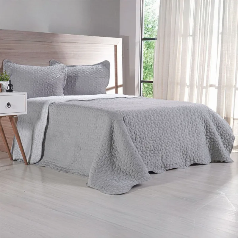 Kit Cobre Leito Queen Ultra Lisse Lisa New 230x250cm Cinza Urbano