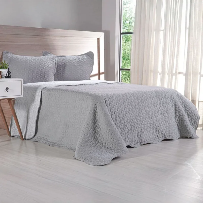 Kit Cobre Leito King Ultra Lisse Lisa New 250x270cm Cinza Urbano