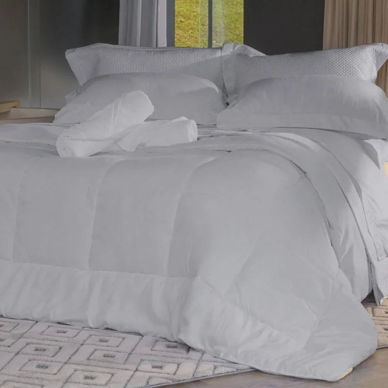 Edredom King Toque de Plumas Suíte 260x280cm 100% Poliéster Cinza Fog Tessi