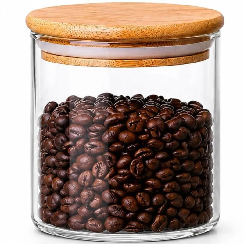 Pote de Armazenamento com Tampa Hermética de Bambu 550ml Vidro Borossilicato Alta Resistência - Bene Casa