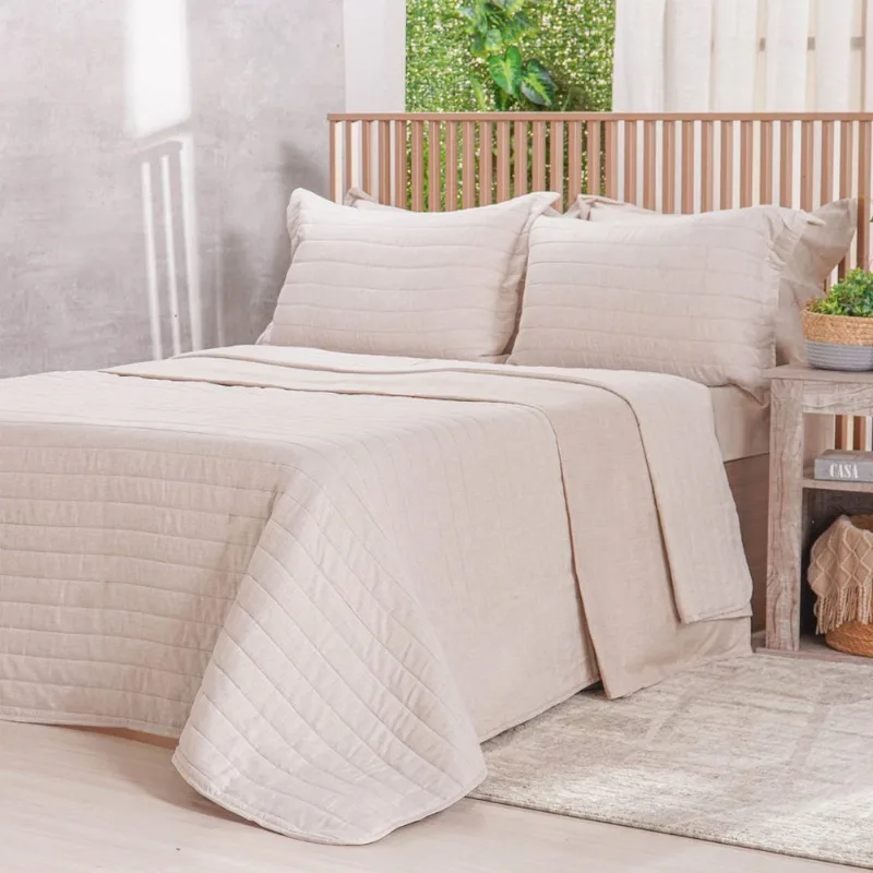 Kit Colcha Casal Lino Stile 100% Poliéster 220x240cm Tessi Linho
