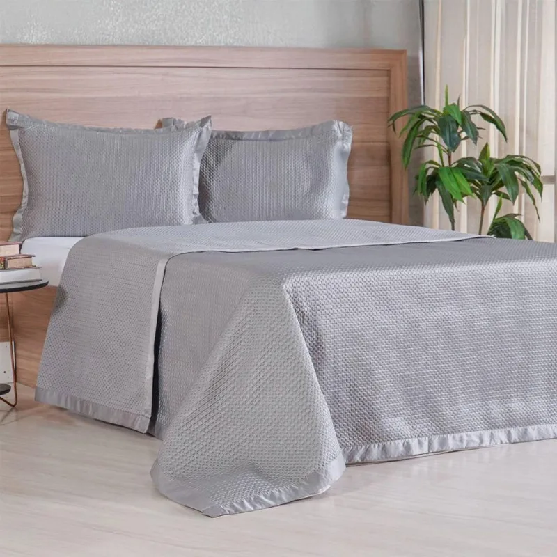 Kit Colcha Queen Satinatta 240x260cm 100% Poliéster Cetim Cinza Fog Tessi