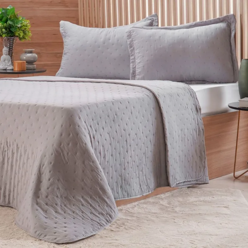 Kit Colcha Queen Miraggio New Soft 100% Poliéster 240x260cm Cinza Soft