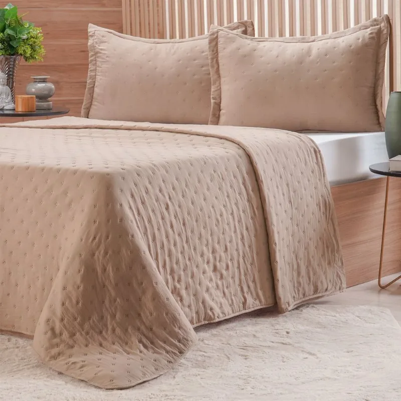 Kit Colcha Queen Miraggio New Soft 100% Poliéster 240x260cm Areia Cinzenta