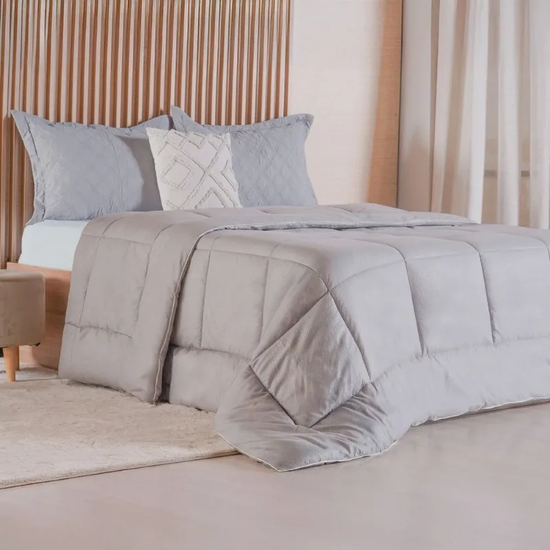 Edredom Prime Casal 3D Embossed 100% Poliéster 180x220cm Cinza Soft