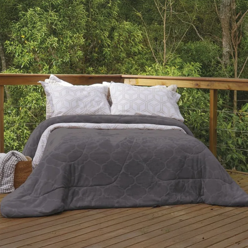 Edredom King Plush Sense Dupla Face 100% Poliéster 250x270cm Tessi Ardósia