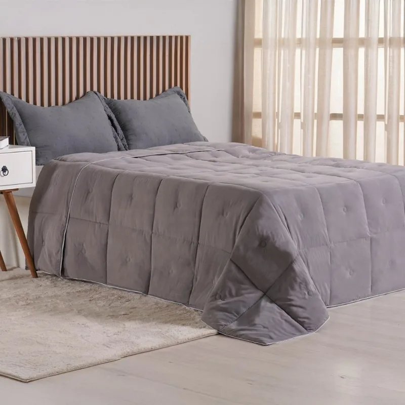 Edredom Queen Toque De Plumas 260 Fios New 220x240cm Tessi Ardósia