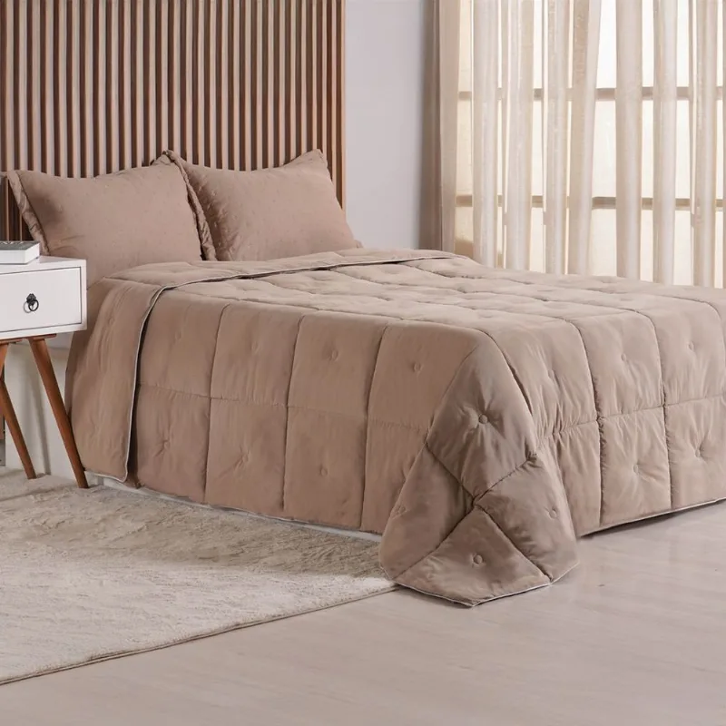 Edredom Queen Toque De Plumas 260 Fios New 220x240cm Tessi Areia Cinzenta