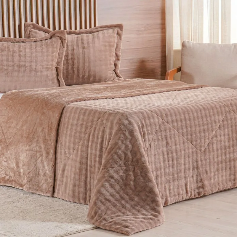 Kit Colcha Casal Luxor Dubble 100% Poliéster 220x240cm Tessi Argila Doce