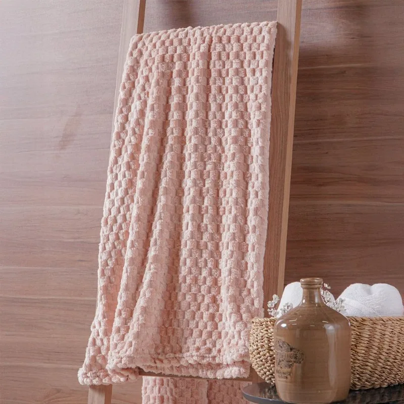 Manta King Brushed New Microfibra Flannel 100% Poliéster 230x260 Rosa Areia
