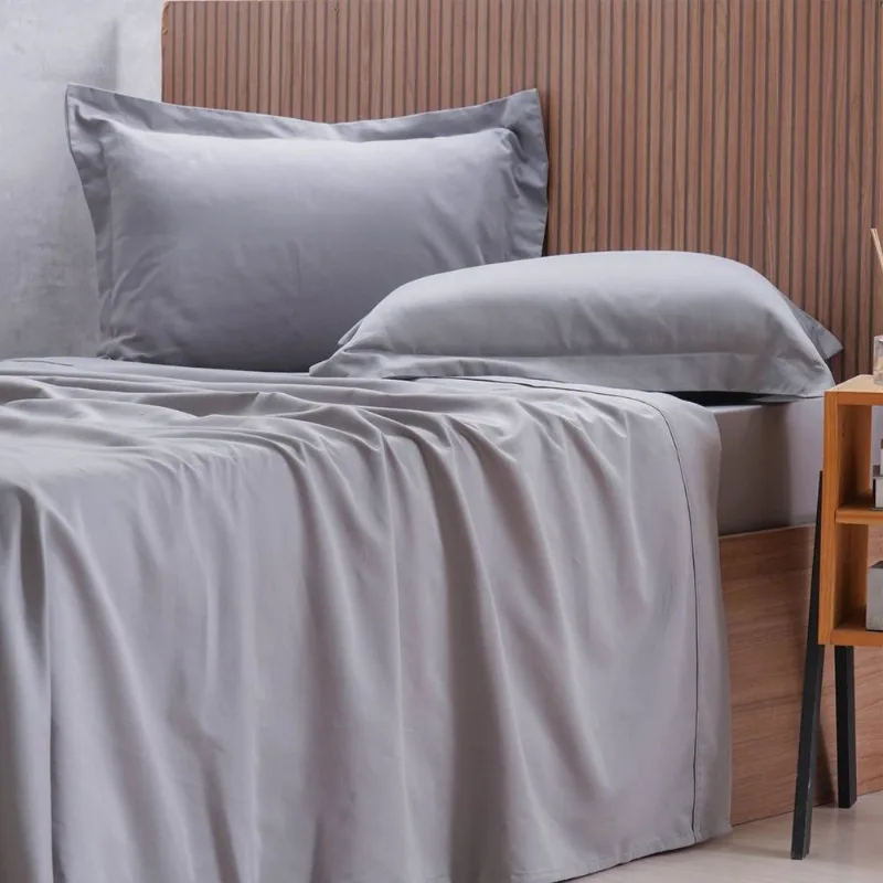 Jogo De Cama Queen 4 Pçs 1000 Fios Toque Acetinado Tessi Cinza Soft