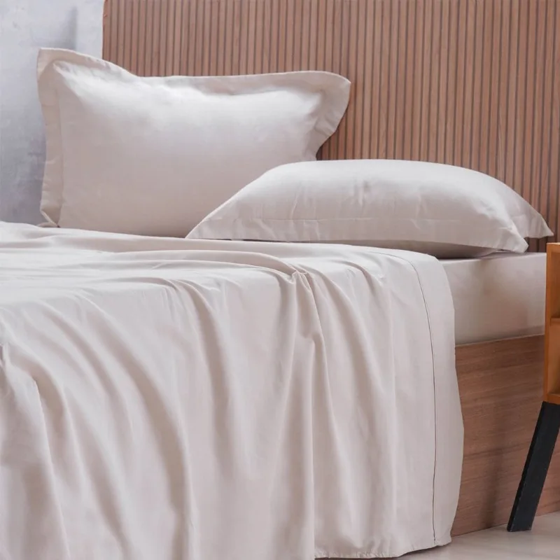 Jogo De Cama King 4 Pçs 1000 Fios Toque Acetinado Tessi Centeio Claro