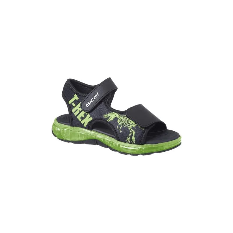 Sandália Infantil Masculina Bical Flash T-Rex Preto/Amarelo
