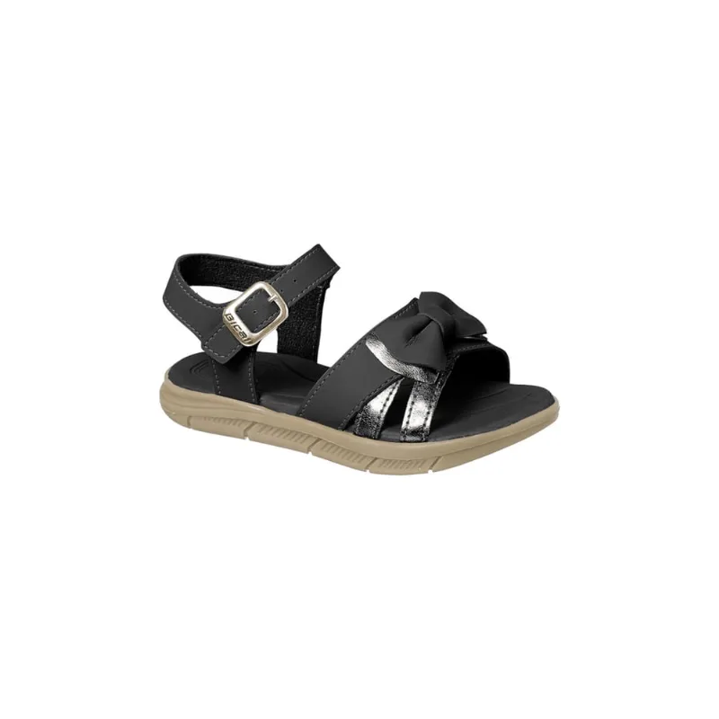 Sandália Infantil Feminina Bical Surf Laço Preto Metalizado