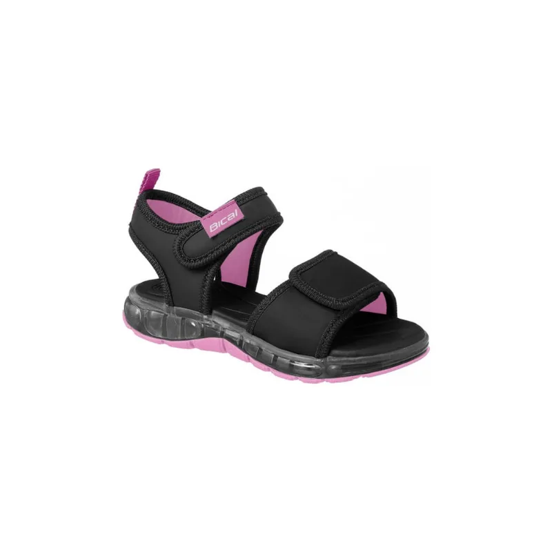 Sandália Infantil Feminina Bical Flash Fecho Duplo Preto Rosa