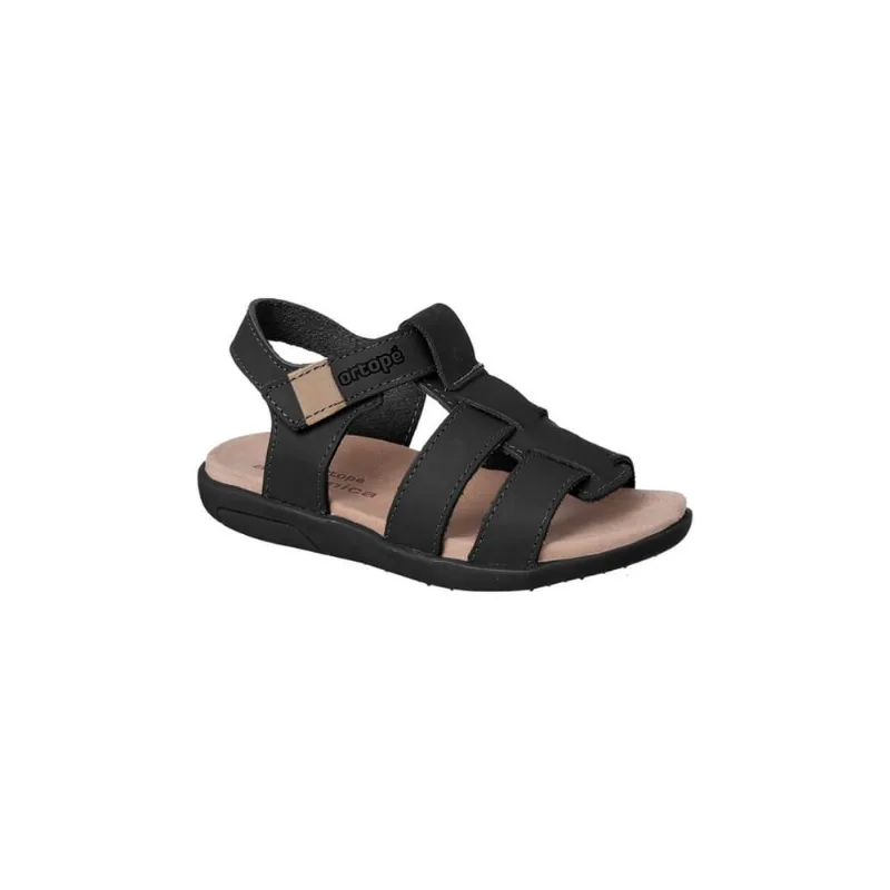 Sandália Infantil Masculina Ortopé Autêntica Couro Preto