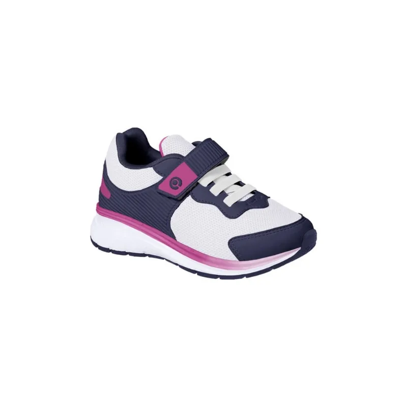Tênis Infantil Feminino Ortopé Flex Run Elástico com Fita Aderente Marinho/pink