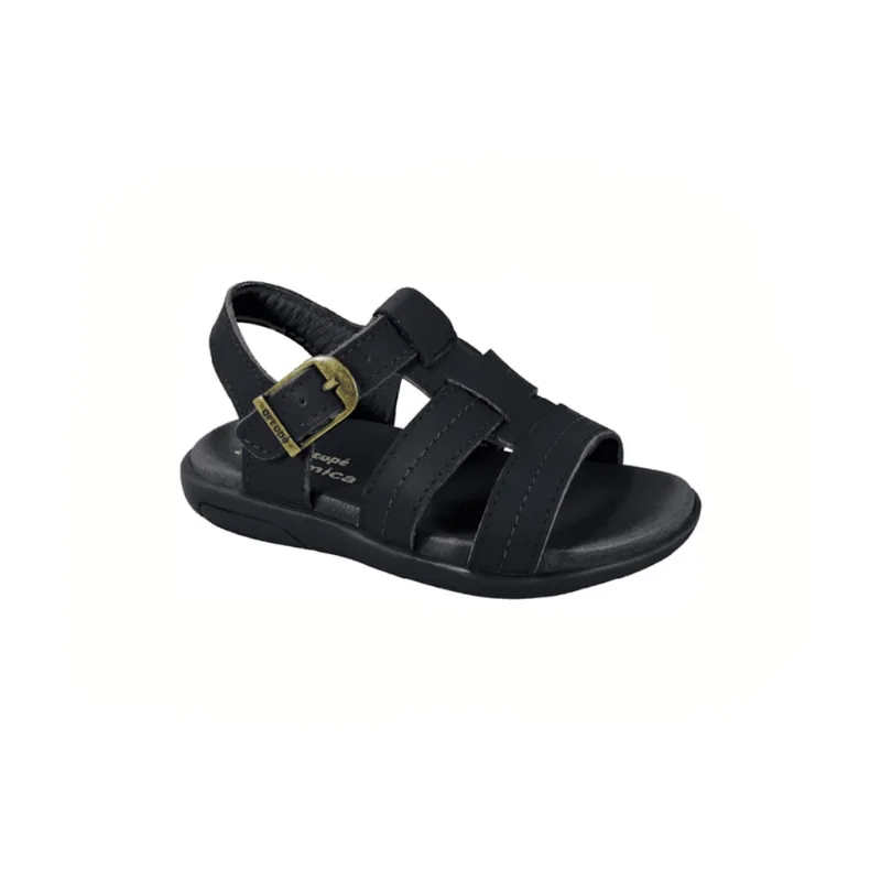 Sandália Infantil Masculina Ortopé Autentica Basic Couro Preta