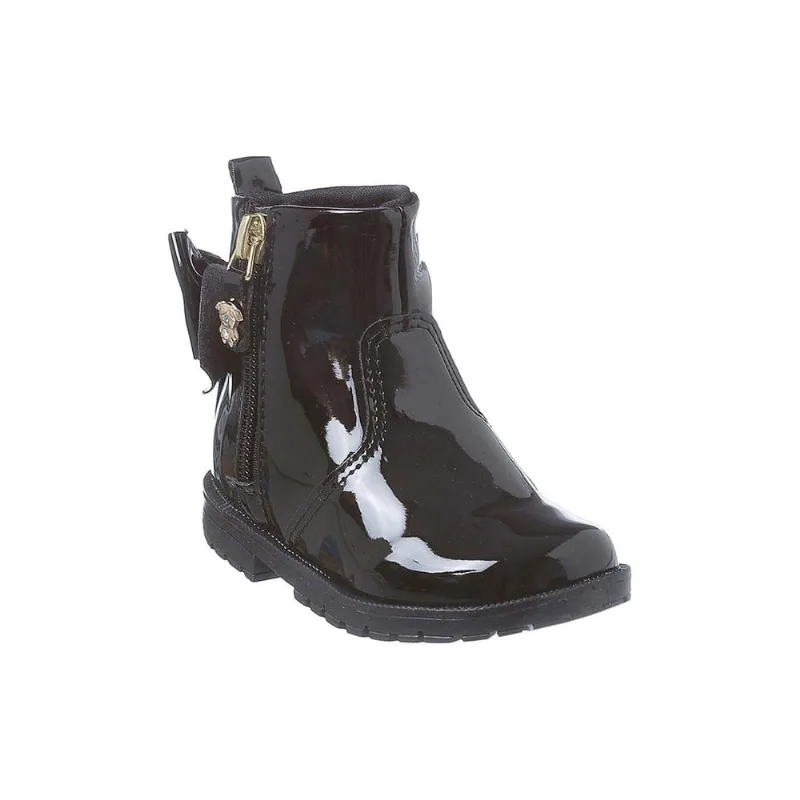 Bota Infantil Feminina Ortopé Baby Boot com Laço Verniz Preta