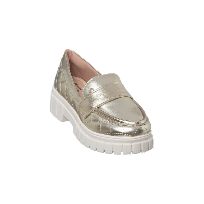 Sapato Infantil Feminino Ortopé Fashion Flat Mocassim Matelassê Metalizado Dourado