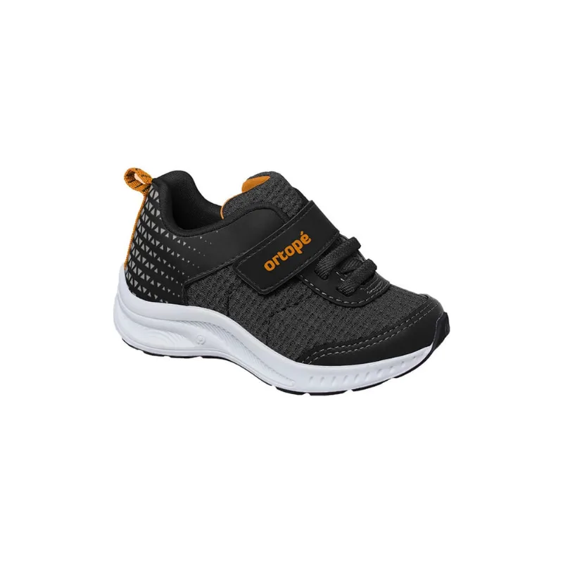Tênis Infantil Masculino Ortopé Dna Flex Preto com Detalhes Laranja