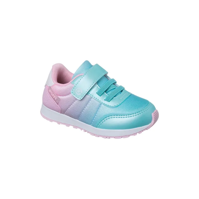 Tênis Infantil Feminino Ortopé Jogger Jr Detalhe Glitter Degradê Azul e Rosa