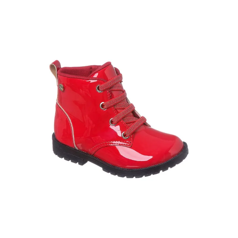 Bota Coturno Infantil Feminina Ortopé Baby Boot Verniz Vermelha