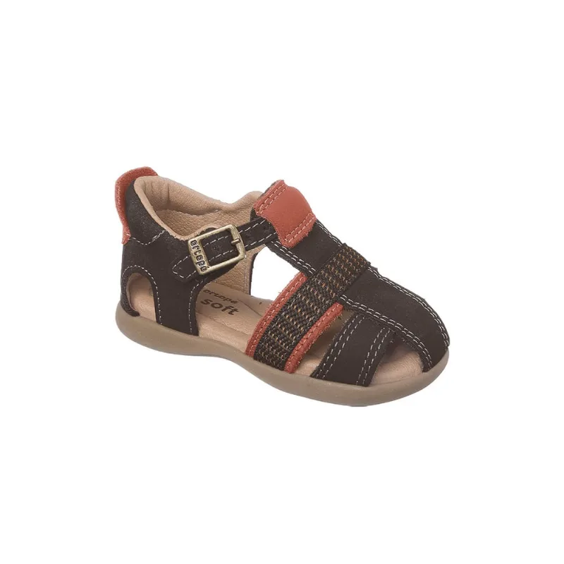Sandália Infantil Masculina Ortopé Carinhoso em Couro Marrom Café