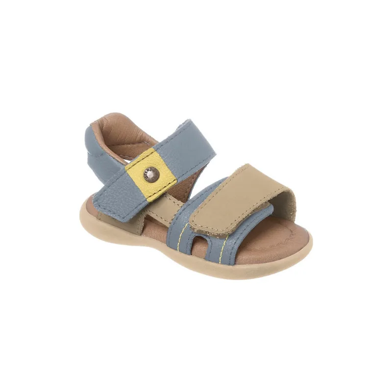 Sandália Infantil Masculina Ortopé Carinhoso Couro Fecho Duplo Azul Jeans
