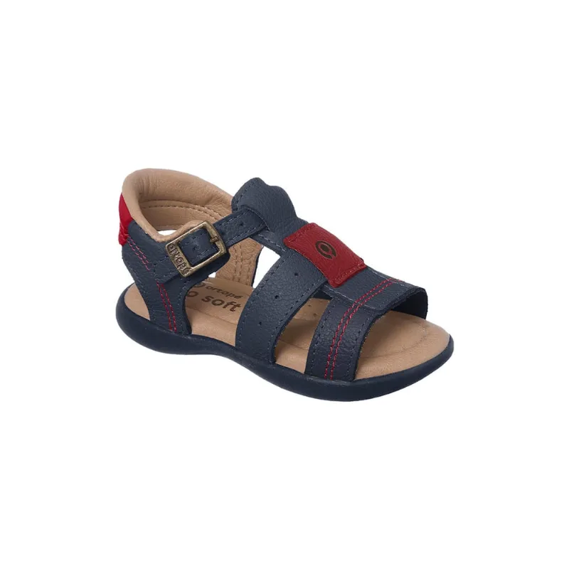 Sandália Infantil Masculina Ortopé Carinhoso Couro Azul Marinho
