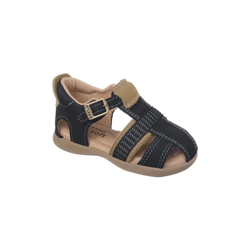 Sandália Infantil Masculina Ortopé Carinhoso em Couro Preta