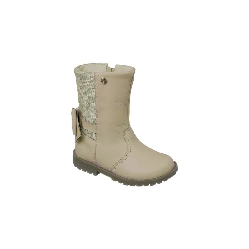 Bota Cano Alto Infantil Feminina Ortopé Baby Boot Couro com Laço Nude