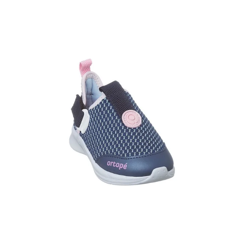 Tênis Infantil Feminino Ortopé Happy Comfort Tecido com Fecho Lateral Marinho e Rosa