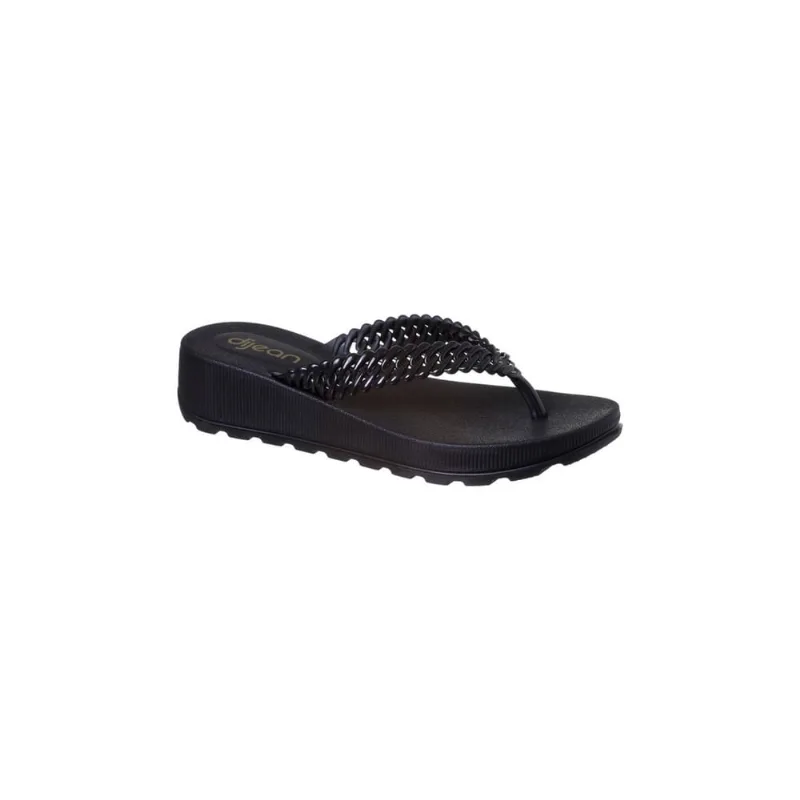 Chinelo de Dedo Feminino Dijean Corrente Trançado Preto
