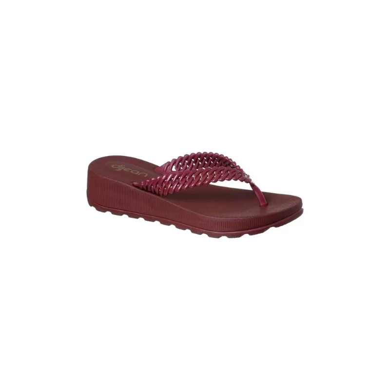 Chinelo de Dedo Feminino Dijean Corrente Trançado Telha Bordô