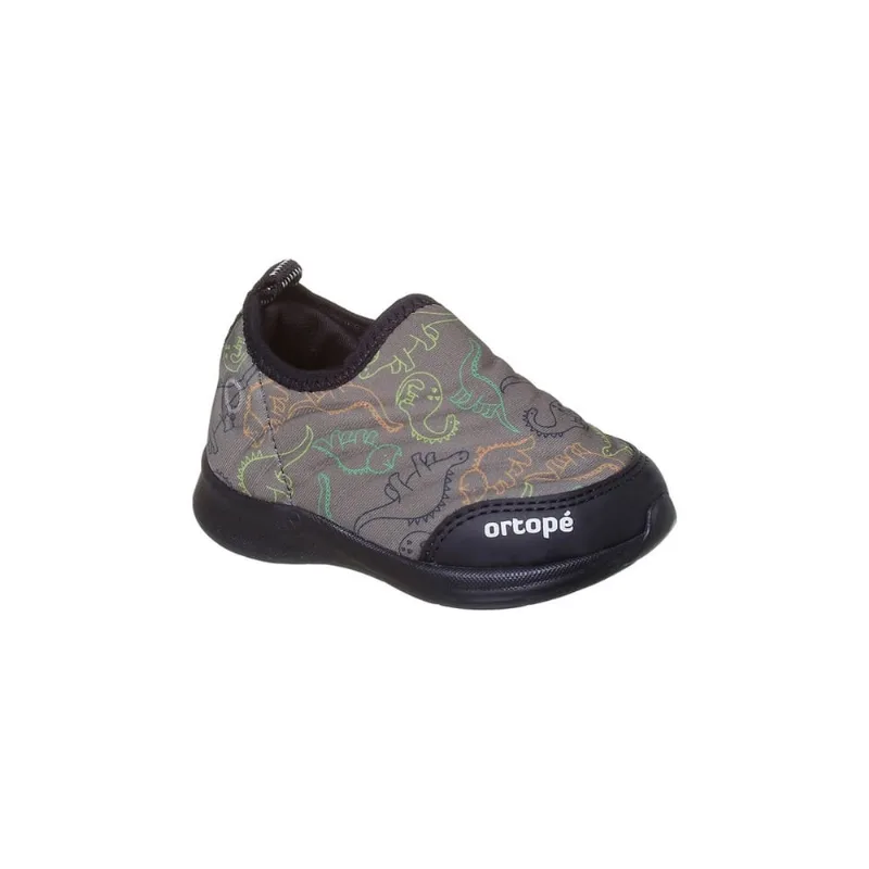 Tênis Infantil Masculino Ortopé Happy Comfort Dino Calce Fácil Preto Verde