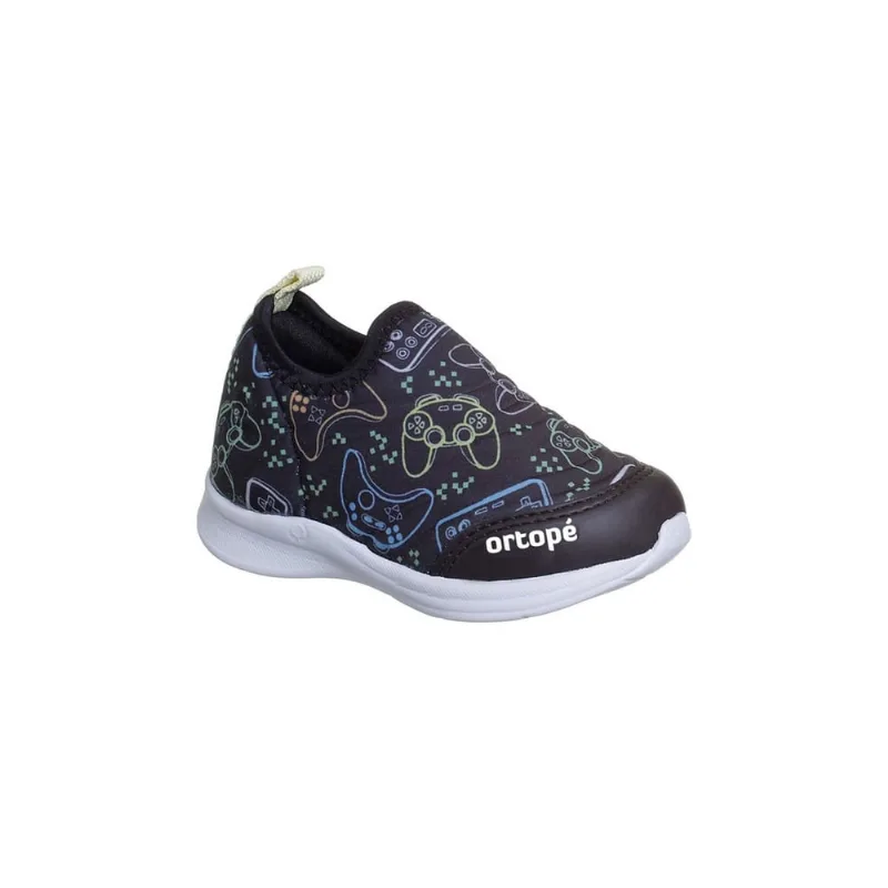 Tênis Infantil Masculino Ortopé Happy Comfort Game Calce Fácil Preto