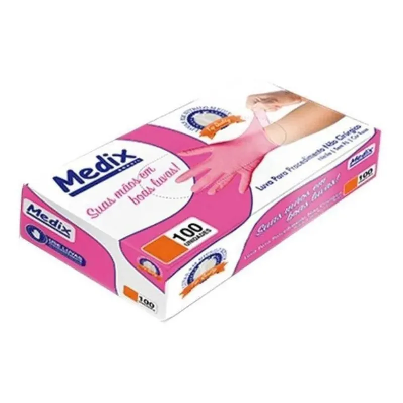 Luvas Descartáveis Antiderrapantes Medix Procedimento Cor Ro