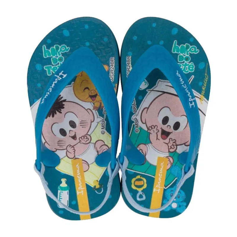 Chinelo infantil ipanema baby com elástico turma da mônica azul