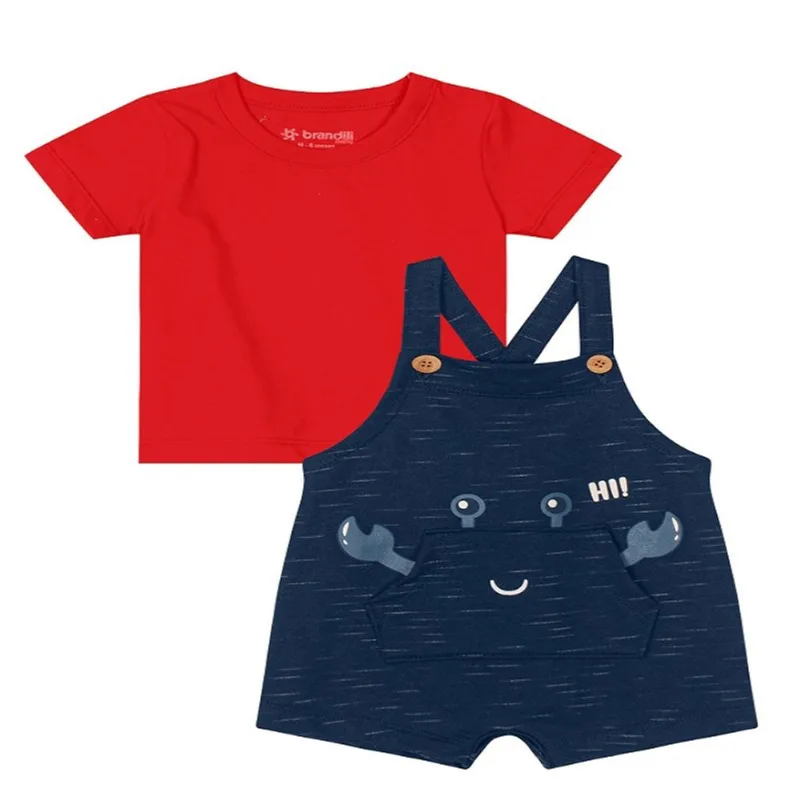 Conjunto - Idade Em Meses: De 0 Até 12 - Brandili - Manga Curta - Algodão - Vermelho - G Conjunto - Idade Em Meses: De 0 Até 12 - Brandili - Camiseta E Jardineira - Algodão - Vermelho - G